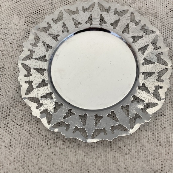 VTG Glass Relish Dish with Chrome Serving plate, Glass Butter Dish/Chrome plate - Picture 3 of 11